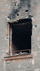 ruined street and destroyed houses in Ukraine