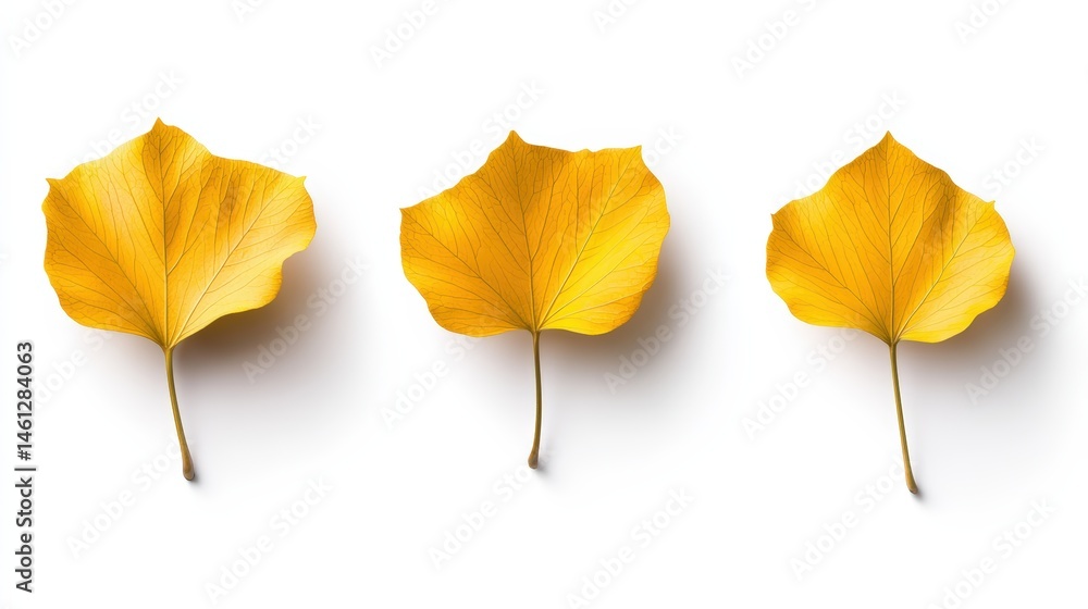 Poster three vibrant yellow ginkgo leaves are displayed against a clean white background creating a simple 