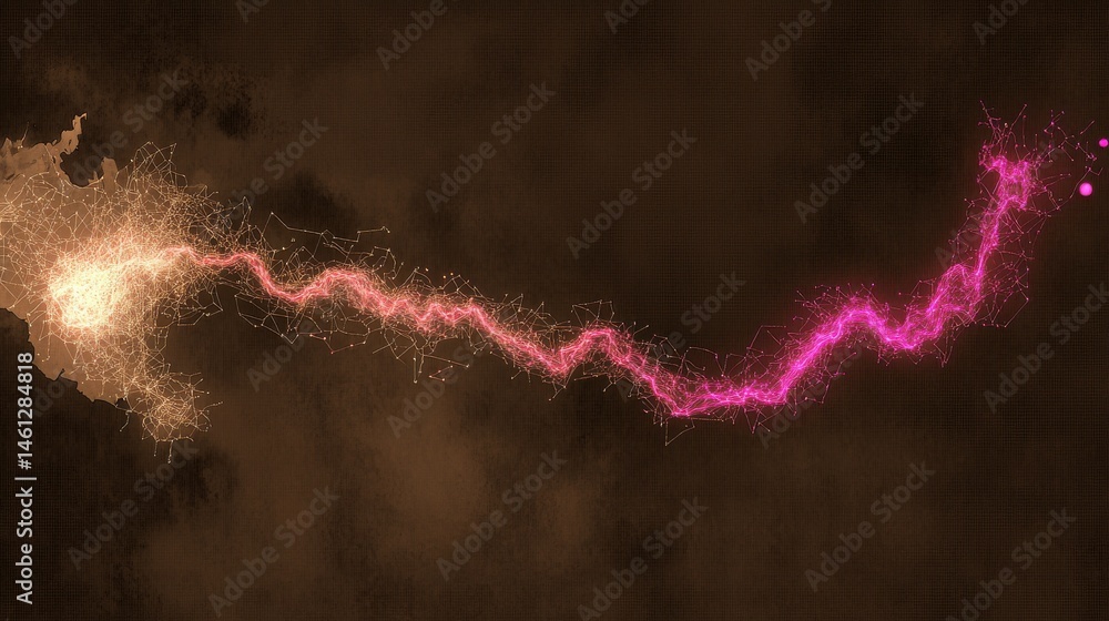 Poster abstract digital sparks effect with bright pink glow on dark background for creative projects and de