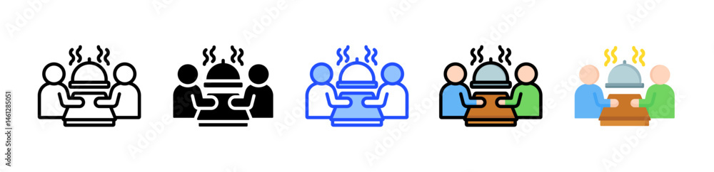 Poster dinner icon collection with multiple styles