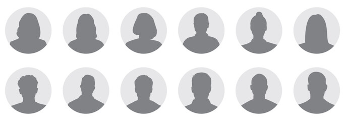 Simple Gray Avatar Icons Representing Male And Female Profiles. 