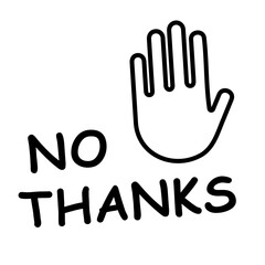 Hand Gesture icon with No Thanks Text on transparent background, Rejection, Politeness, Sorry, Stop, Vector