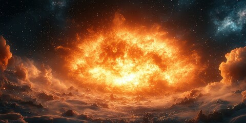 Fototapeta premium Explosive burst of energy in the cosmos illuminates a starry night sky