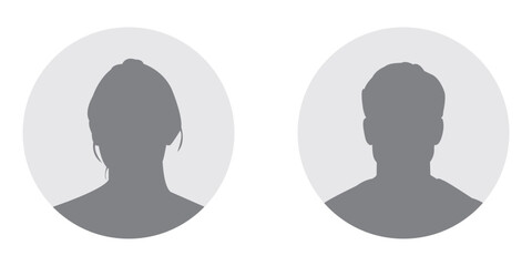 woman and man silhouette avatars or profile gray icon in round . male and female portraits, anonymous people icons . 