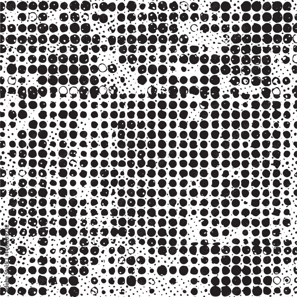 Poster a densely patterned surface of black and white circles creates a dynamic visual texture.