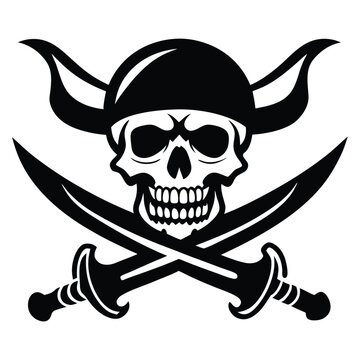 recommend clip art: Fearsome Pirate Skull Silhouette, Crossed Swords, Black Design, Vector Graphic, Jolly Roger