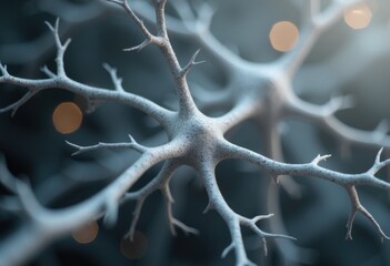 Close-up view of intricate neuron structures with soft bokeh background