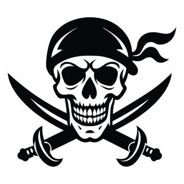 recommend clip art: Fearsome Pirate Skull Silhouette, Crossed Swords, Black Design, Vector Graphic, Jolly Roger