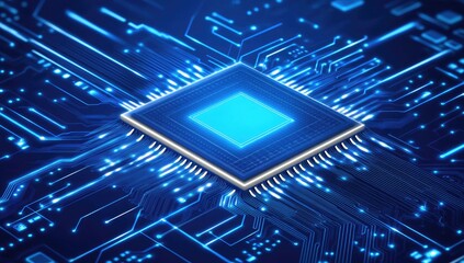Central processing unit (CPU) on circuit board.  Advanced technology