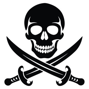 recommend clip art: Fearsome Pirate Skull Silhouette, Crossed Swords, Black Design, Vector Graphic, Jolly Roger