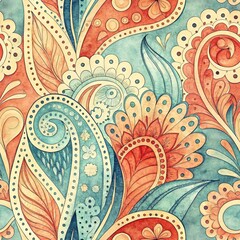 Seamless paisley pattern with vintage floral vector design for textile printing.