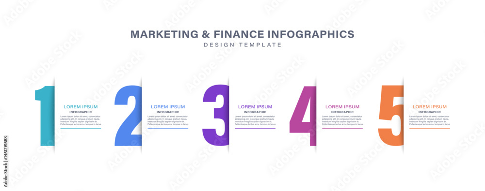 Poster infographic template with five steps or options. horizontal numbers with space for data