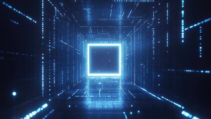Digital tunnel with glowing square