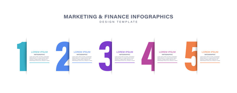 Infographic template with five steps or options. Horizontal numbers with space for data
