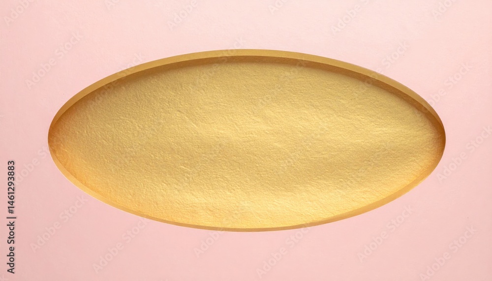 Poster creating a minimalist golden oval artwork studio space digital design calm atmosphere top-down view 