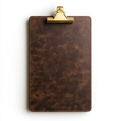 Elegant Brown Leather Clipboard with Golden Clip for Office Use