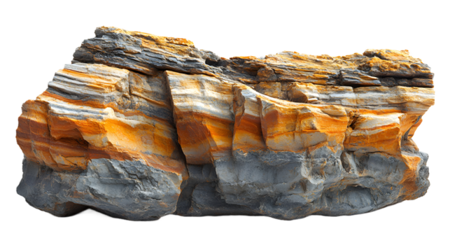 Miniature canyon with layered rock on transparent background, high quality photo of geological formation for nature, landscape and environment graphics