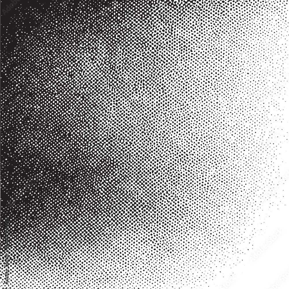 Poster a gradient transition displays a dense field of scattered black and white dots.