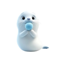 A Cartoon Seal Balancing a Ball on Its Nose Isolated on Transparent Background