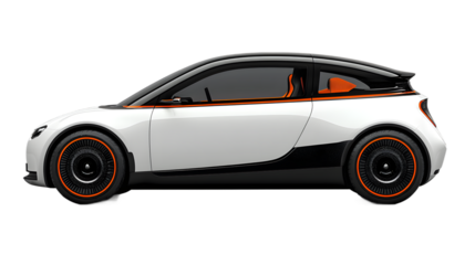 Modern electric car with cut out background, photorealistic rendering of electric vehicle for automotive advertising campaigns and tech graphics