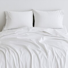 Cozy White Bedding with Soft Pillows in Minimalistic Bedroom Setting