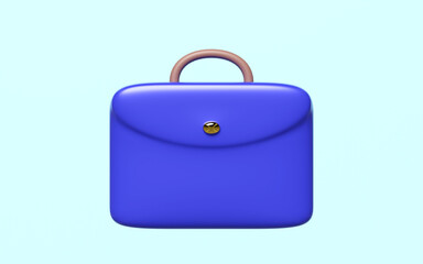 3d cartoon briefcase icon for business finance or education learning, school bag isolated on blue background. 3d illustration render