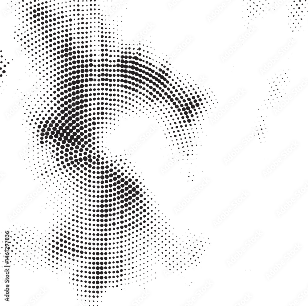 Aufkleber a swirling of densely packed black dots creates a dynamic abstract form.