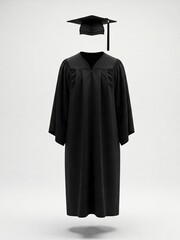 Minimal graduation design black gown against white background