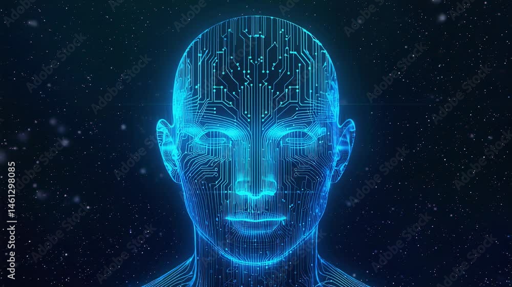 Aufkleber digital human head with circuitry in space