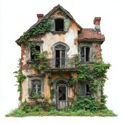 Overgrown Abandoned House with Ivy and Broken Windows