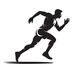 A man running in a race. He is wearing a black shirt and shorts. Vector Black silhouettes. with white background
