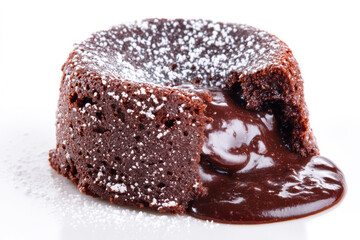 Decadent chocolate lava cake with melty center served on a white plate