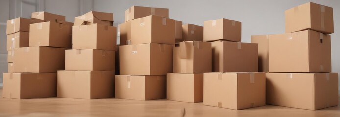 Group of empty brown cardboard boxes on white ,  storage,  nature