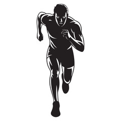 A man running in a race. He is wearing a black shirt and shorts. Vector Black silhouettes. with white background