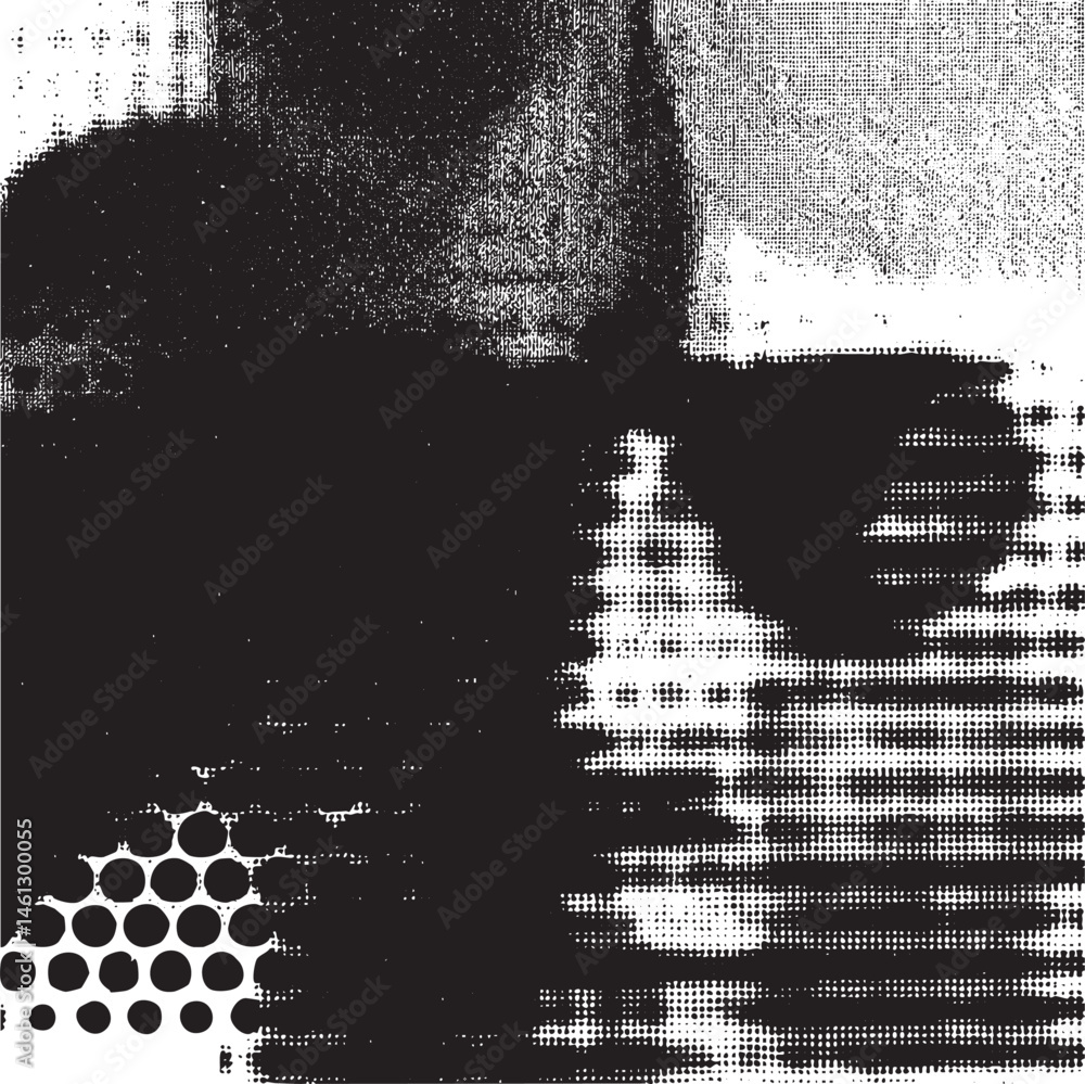 Poster abstract monochrome shapes create a textured fragmented composition.