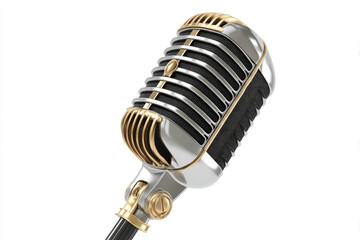 Fototapeta premium Vintage microphone with elegant design resting on a stand, captivating retro audio enthusiasts