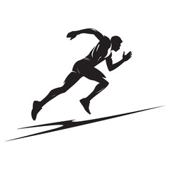 A man running in a race. He is wearing a black shirt and shorts. Vector Black silhouettes. with white background