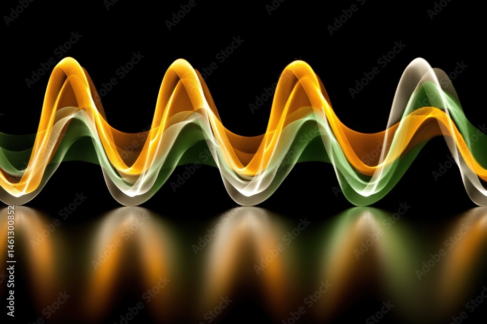 Poster colorful abstract wave patterns on a dark background.