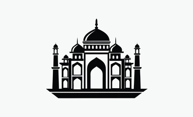 taj mahal silhouette, black and white, indian monument vector, famous landmark illustration, simple architectural design