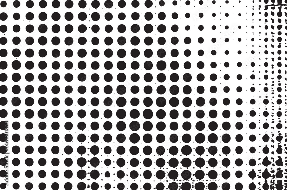 Poster a dense of black and white circles gradually transitions into a lighter shade.