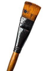 High quality photo of a paintbrush with wooden handle with cut out background, photorealistic image for artist portfolios, graphics about creativity and fine art concepts, intricate details visible