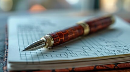 Business Finance Pen on savings plan notebook, overhead