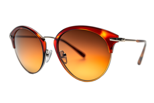 Cut out designer sunglasses with gradient lenses, high quality image for fashion magazines, online retail websites and capturing a cool aesthetic, intricate details and crystal clear finish