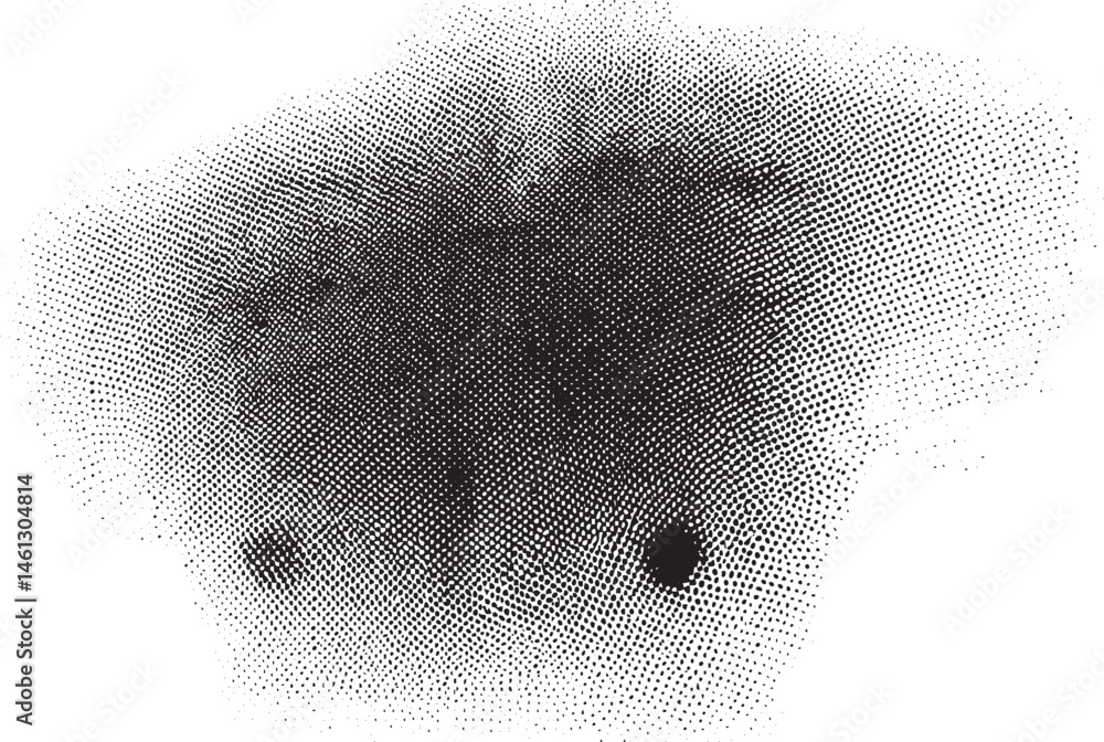 Poster a dense textured pointillist of gray dots creates a blurred circular shape.