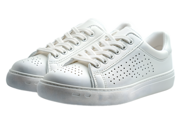 Pair of white sneakers cut out, crystal clear product image for urban style, athletic shoes, and comfortable everyday wear concepts