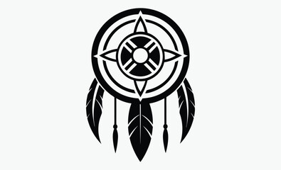 Obraz premium Dreamcatcher silhouette, native american icon, boho style dreamcatcher, tribal symbol vector, simple black illustration