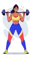 Obraz premium Strong Woman Weightlifting, Fitness, and Power: A vibrant illustration of a fit woman confidently lifting weights, symbolizing strength, determination, and healthy lifestyle choices.