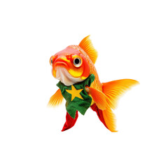 Goldfish in Festive Outfit - Humorous Aquatic Animal Stock Photo
