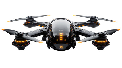 Passenger drone with multiple propellers on transparent background, futuristic technology concept for urban air mobility and future transport