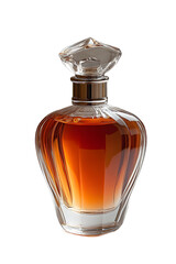 Perfume bottle with glass stopper on transparent background, luxurious product photo for beauty, fragrance, and cosmetics advertising